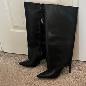 INC International Concepts Black Over-the-Knee Pointed Stiletto Boots (Wide Calf